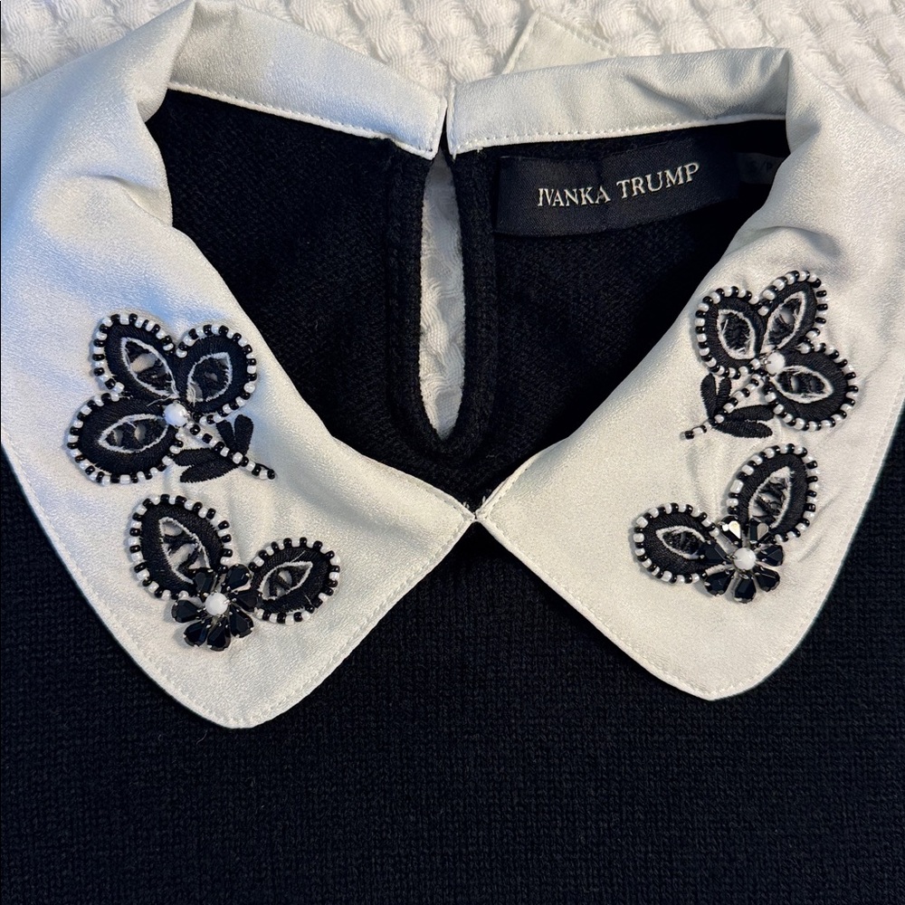 Ivanka Trump Black Top with White Embroidered Collar - Picture 3 of 11